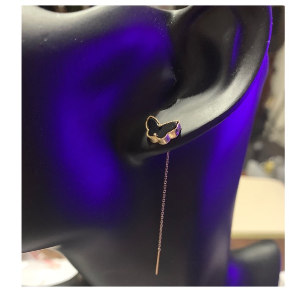 18k Solid Gold Butterfly Earrings - Picture 3 of 6